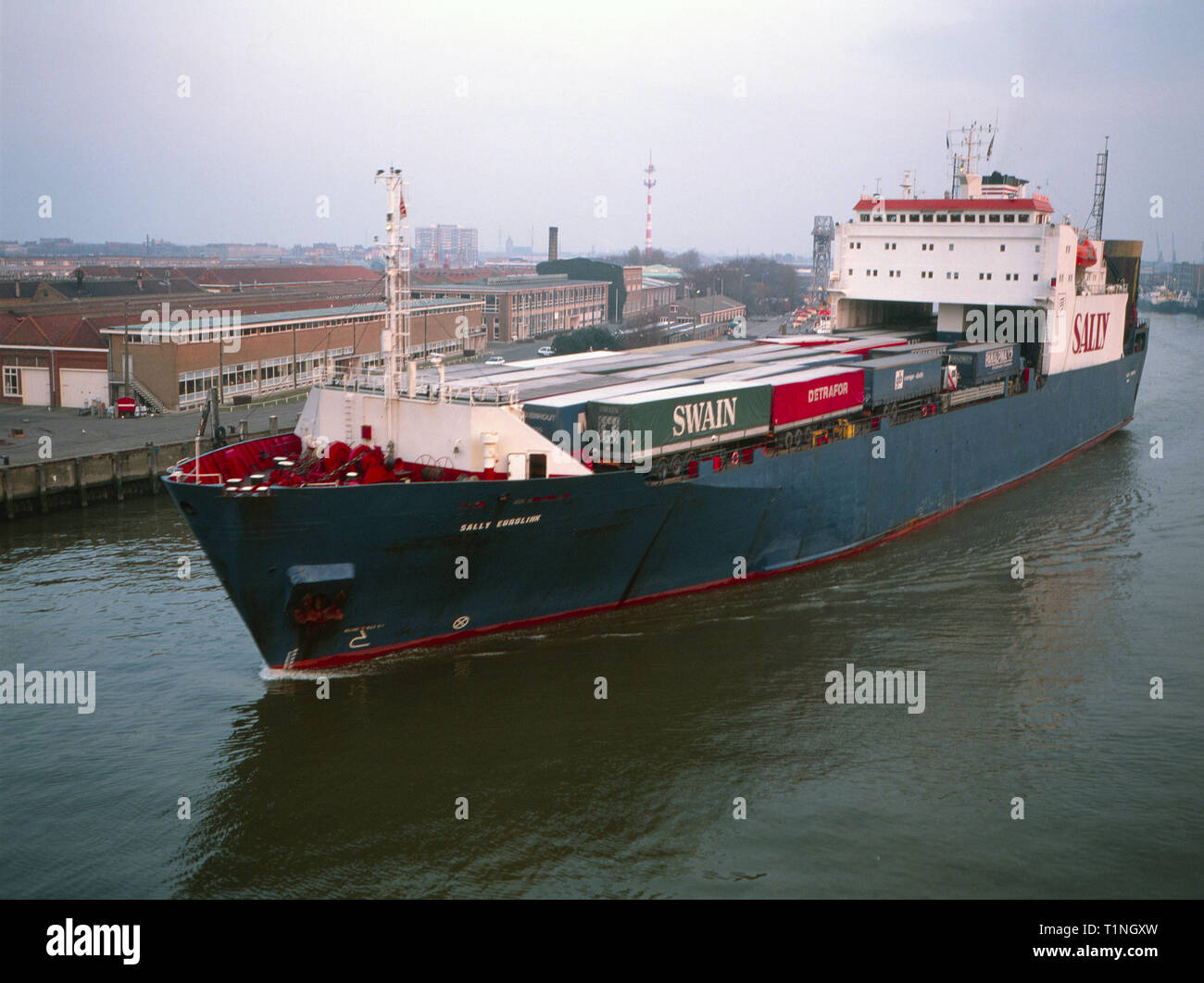 Sally Eurolink,Ship,Commercial,Ferry,Leaving Ostend,1990s,Heading for Ramsgate,Archive Image Stock Photo