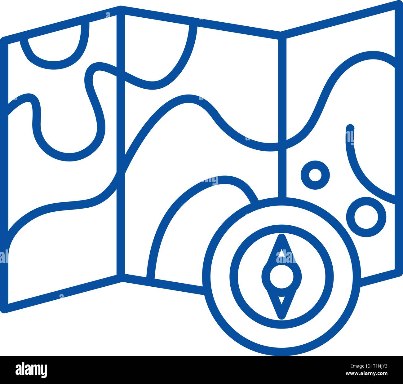 Map and compass line icon concept - Map And Compass Line Icon Concept Map And Compass Flat Vector Symbol Sign Outline Illustration T1NJY3 