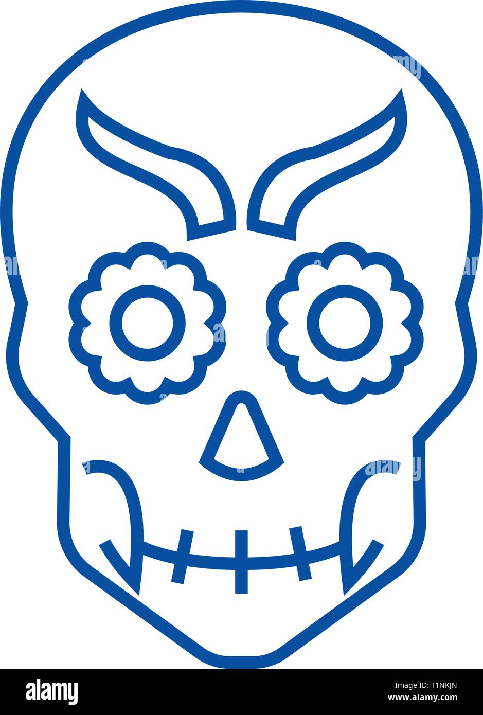 Mexican skull line icon concept. Mexican skull flat vector symbol, sign ...