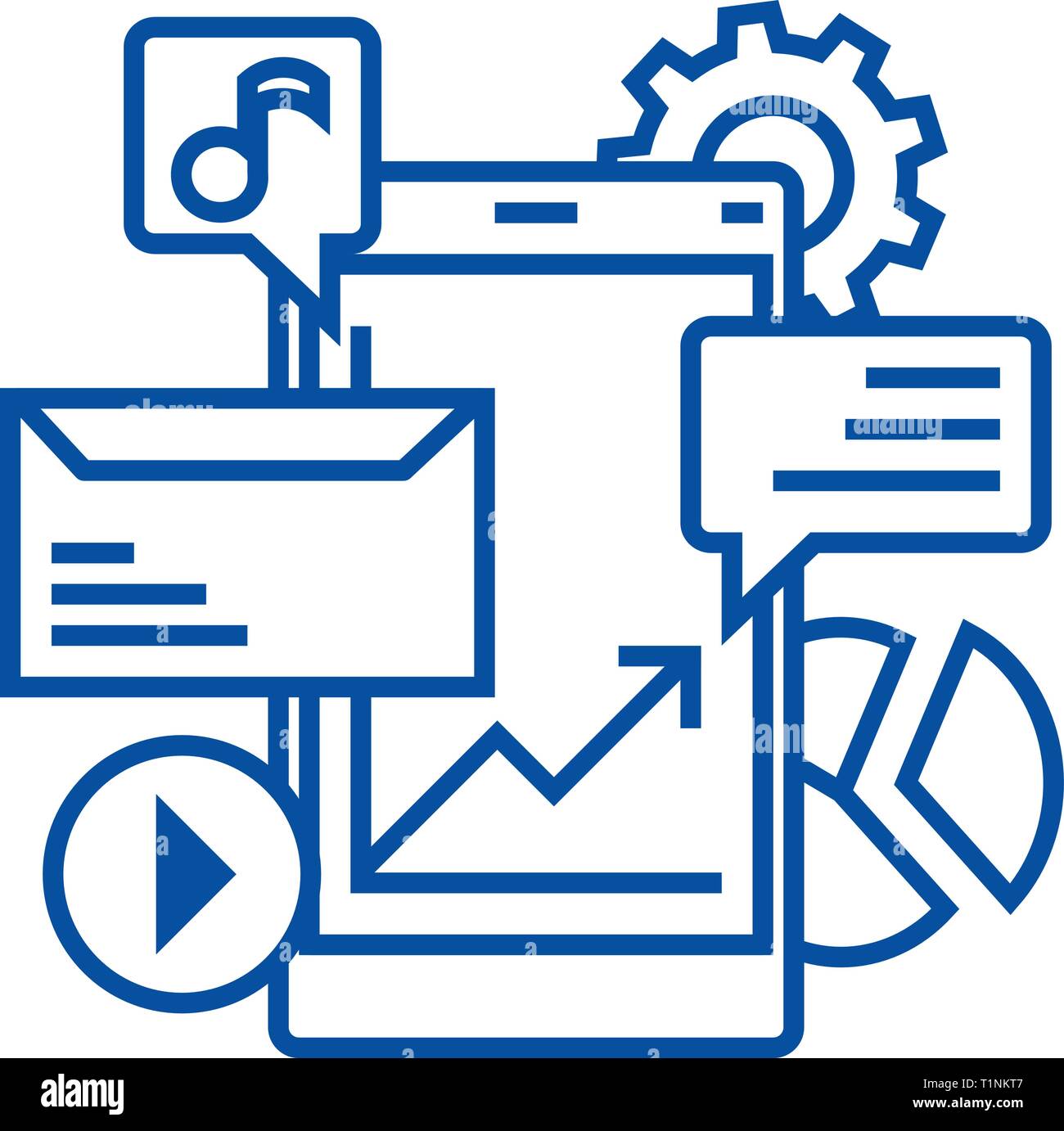 Mobile marketing line icon concept. Mobile marketing flat vector symbol ...