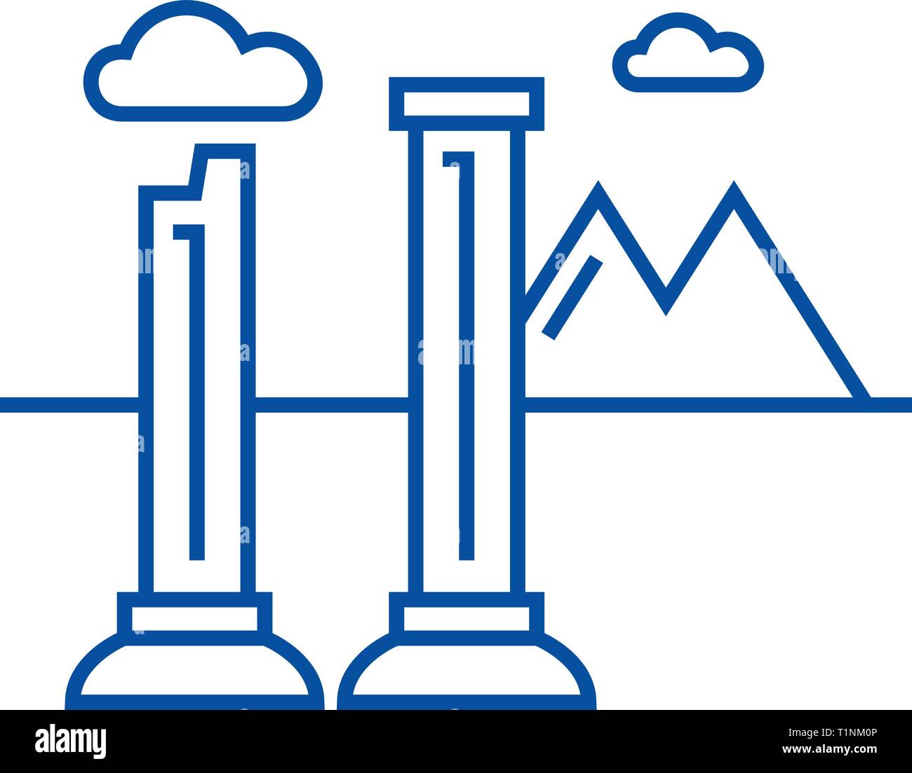 Monuments of ruins line icon concept. Monuments of ruins flat  vector symbol, sign, outline illustration. Stock Vector