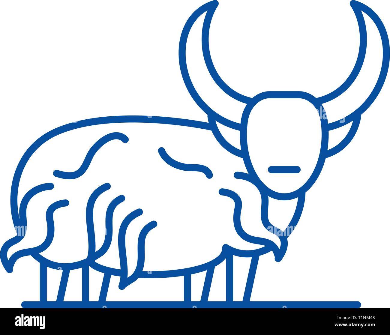 Mountain bull line icon concept. Mountain bull flat  vector symbol, sign, outline illustration. Stock Vector