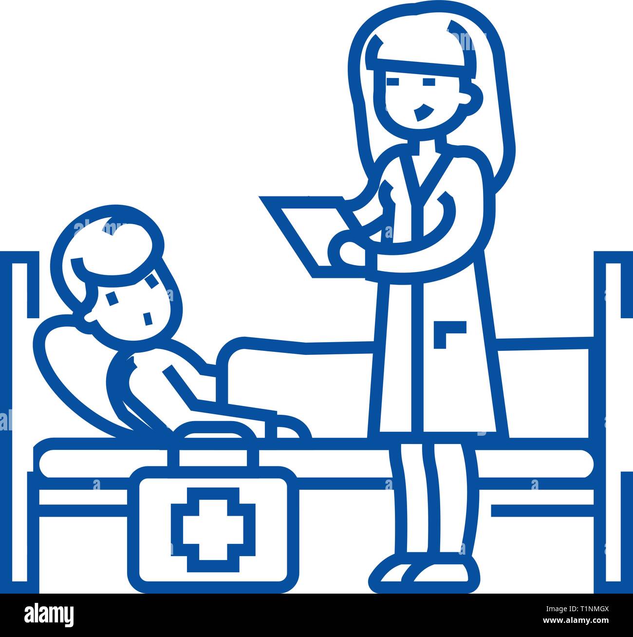 Nurse and patient line icon concept. Nurse and patient flat  vector symbol, sign, outline illustration. Stock Vector