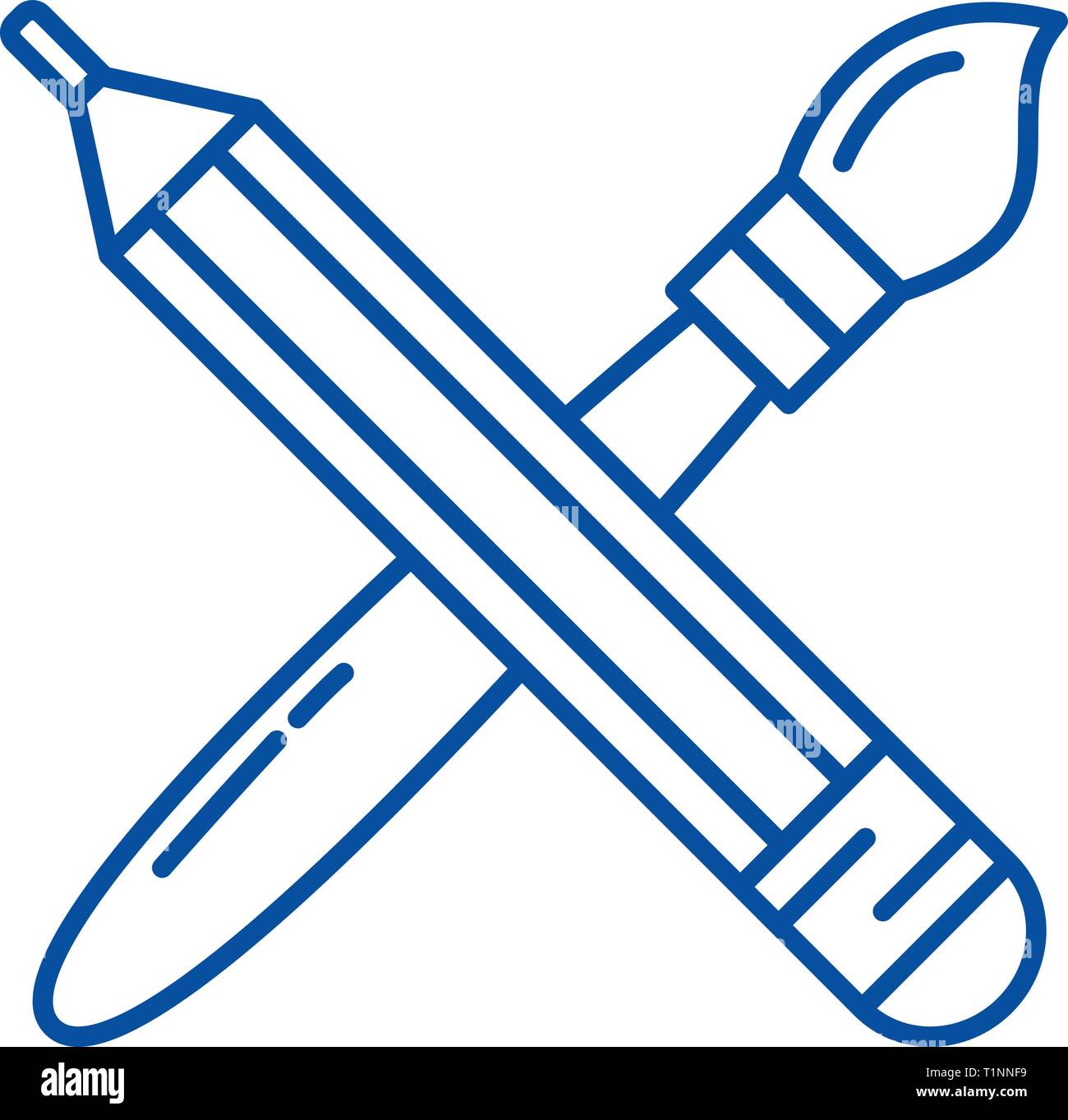 Pencil and paint brush line icon concept. Pencil and paint brush flat