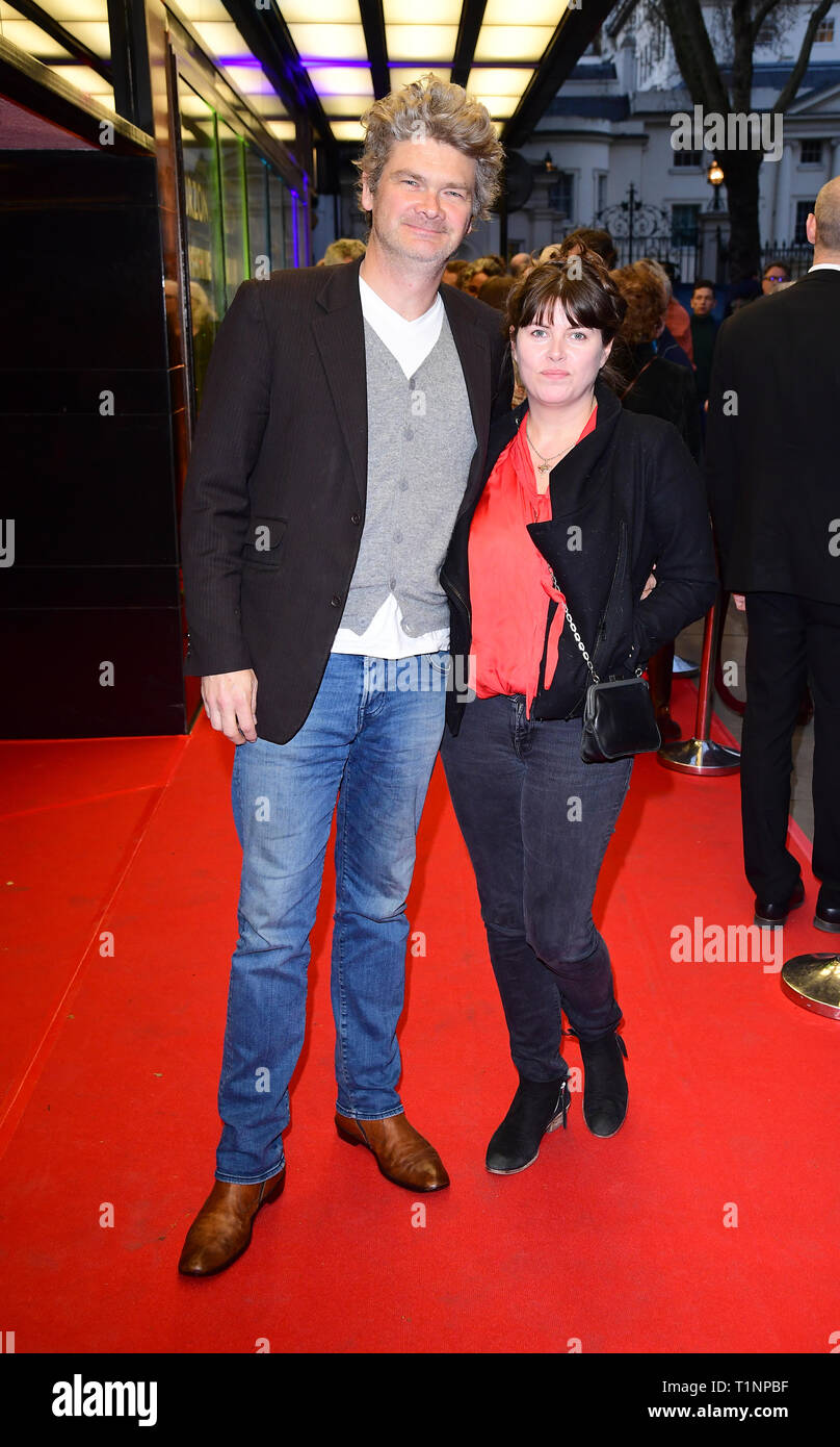Simon Farnaby and Claire Keenan arriving for the pre-premiere screening of Accidental Studio, the documentary telling the story of HandMade Films at Curzon Mayfair, London. Stock Photo
