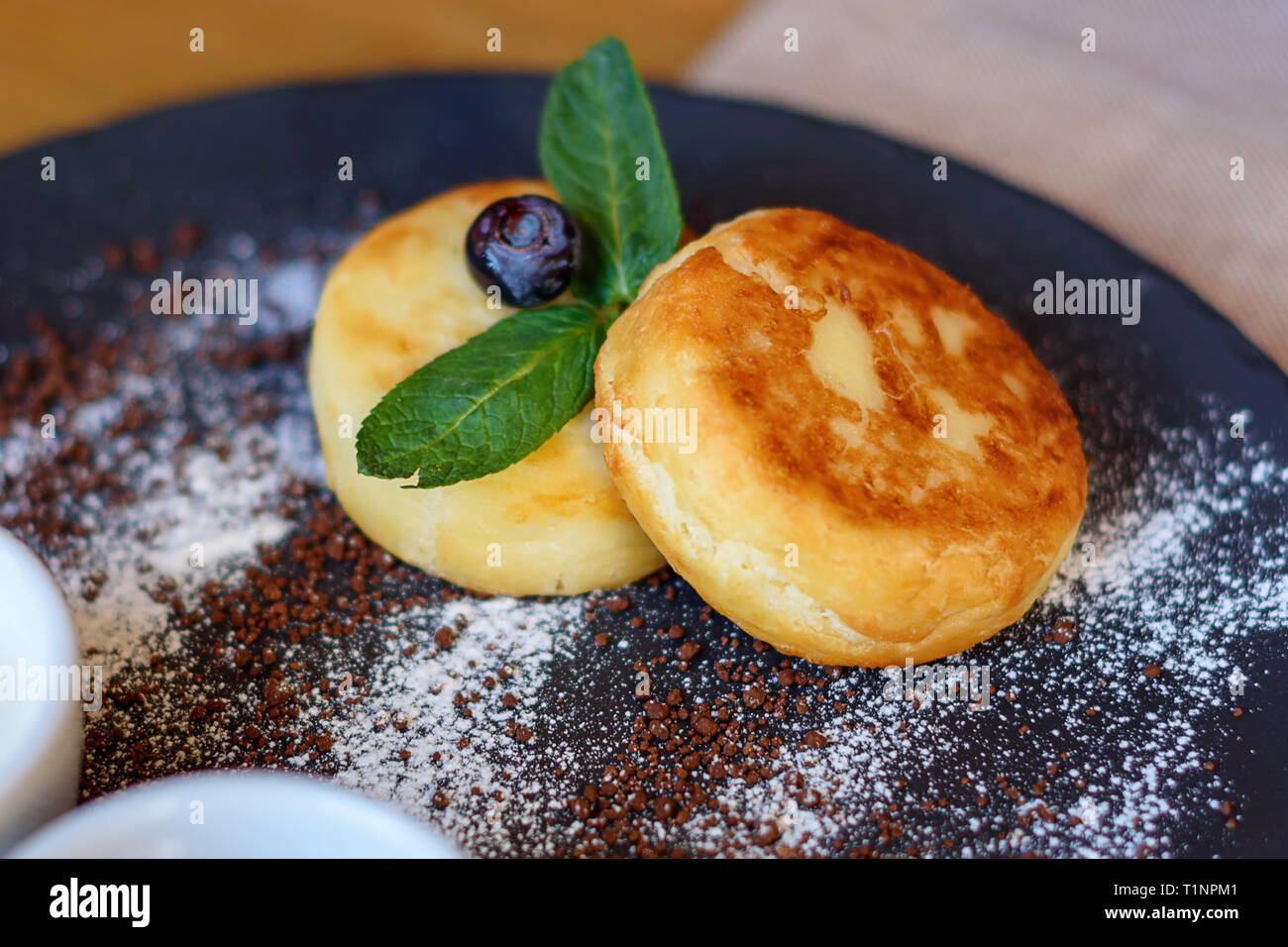 Cottage Cheese Pancakes With Blueberry And Mint For Breakfast Or