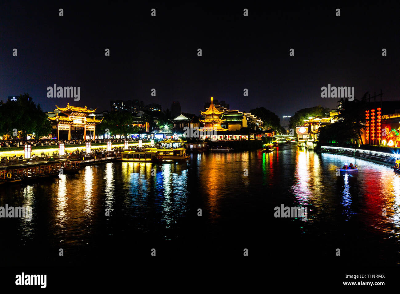 Nanjing, Jiangsu, China: Qin Huai river in the area around Confucius temple scenic area is one of the top touristic places in Nanjing and is beautiful Stock Photo