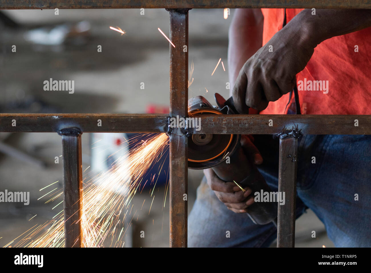 Labor cutting metal Stock Photo