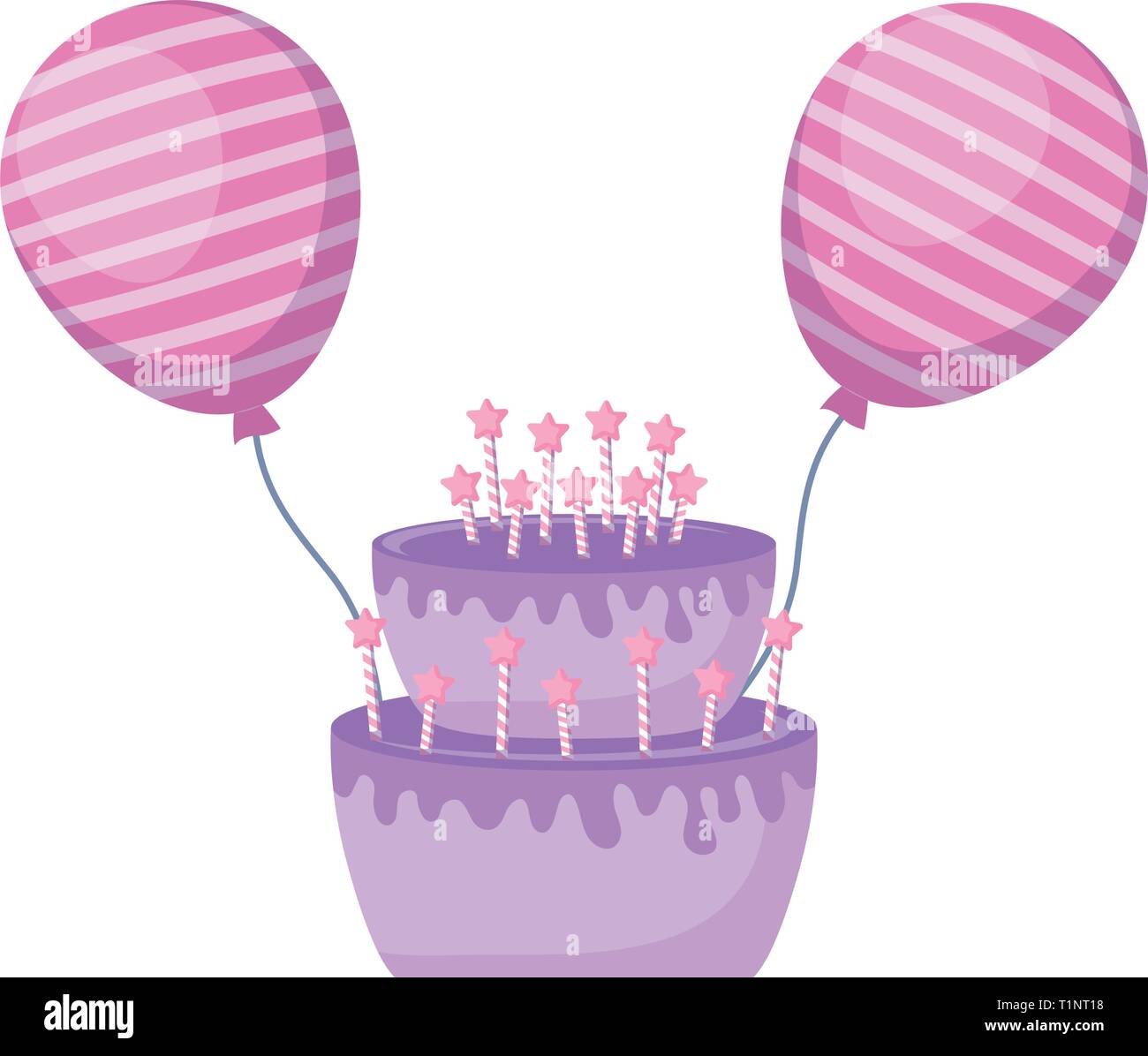 sweet cake with candles and balloons helium vector illustration design ...