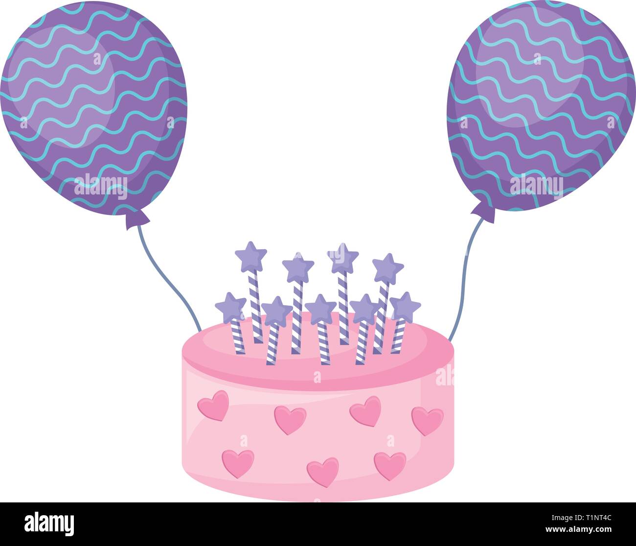 sweet cake with candles and balloons helium vector illustration design ...