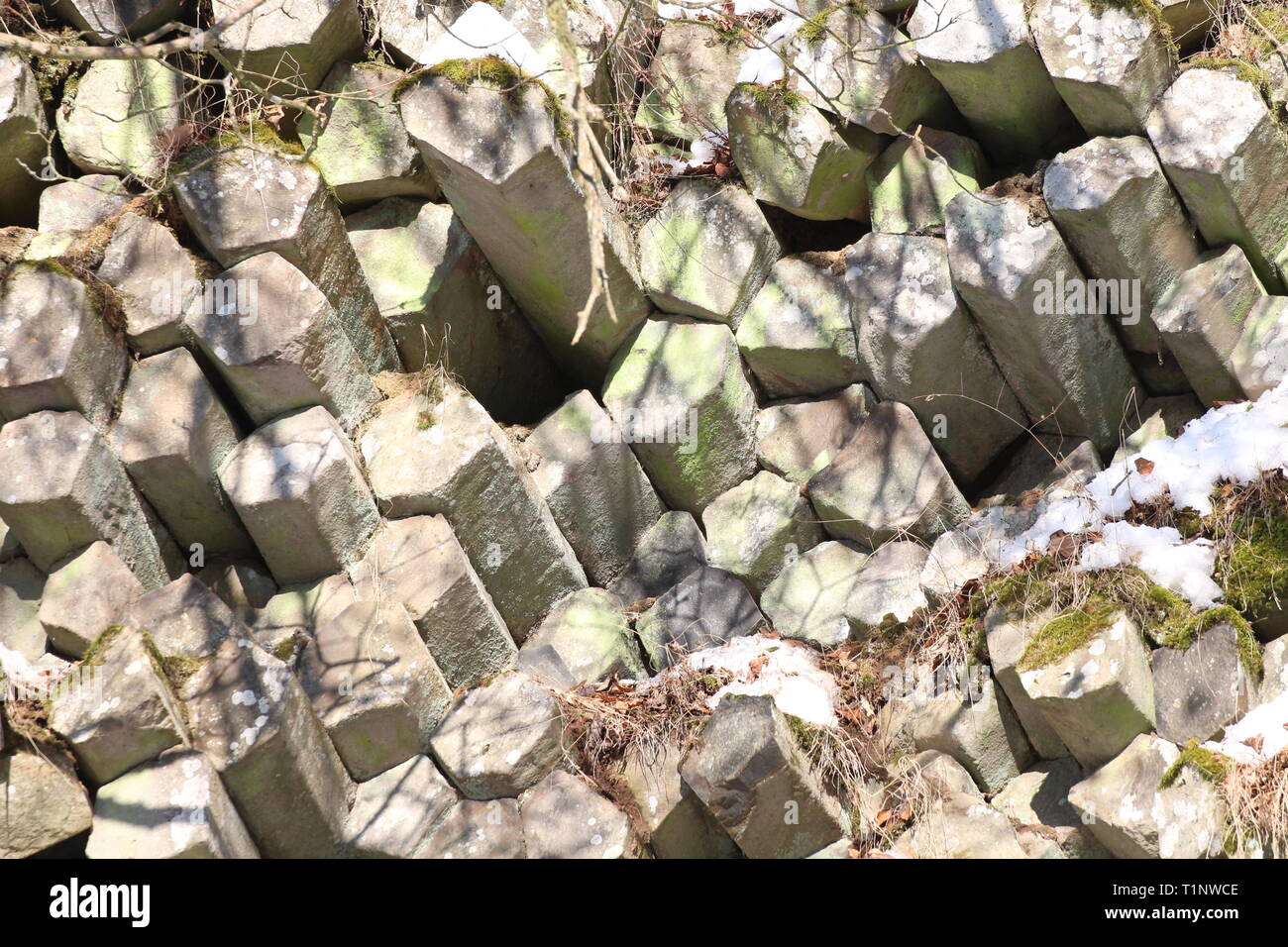 Basalt prism wall Stock Photo