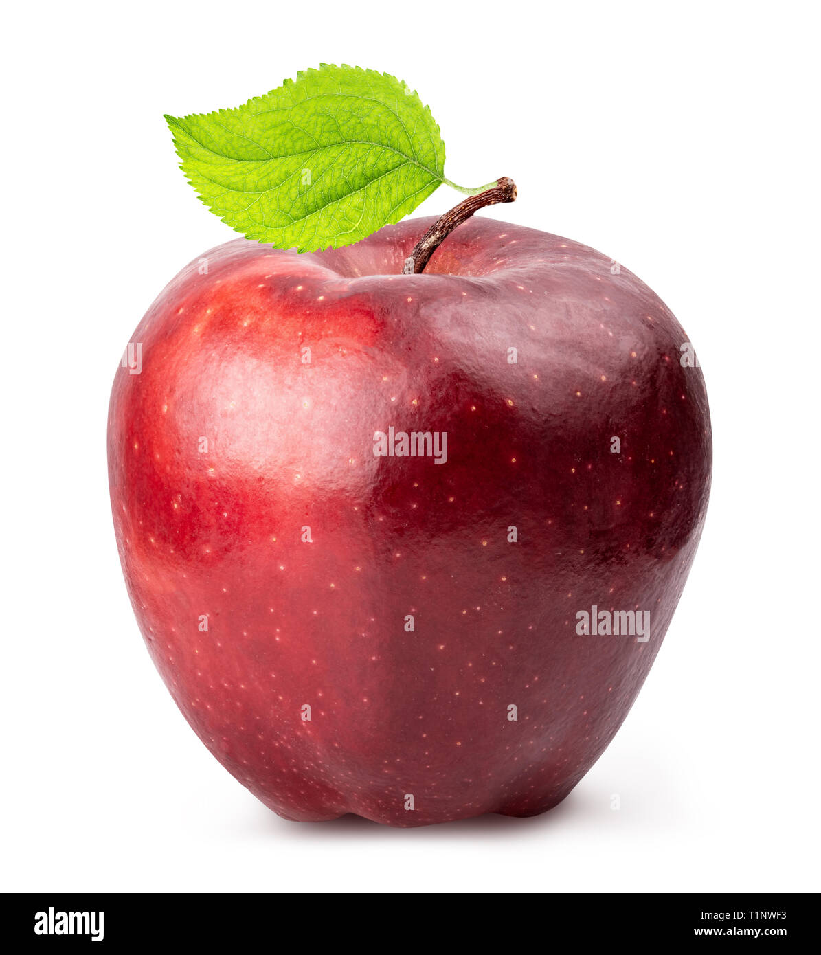 Red apple isolated on white background with leaf Stock Photo