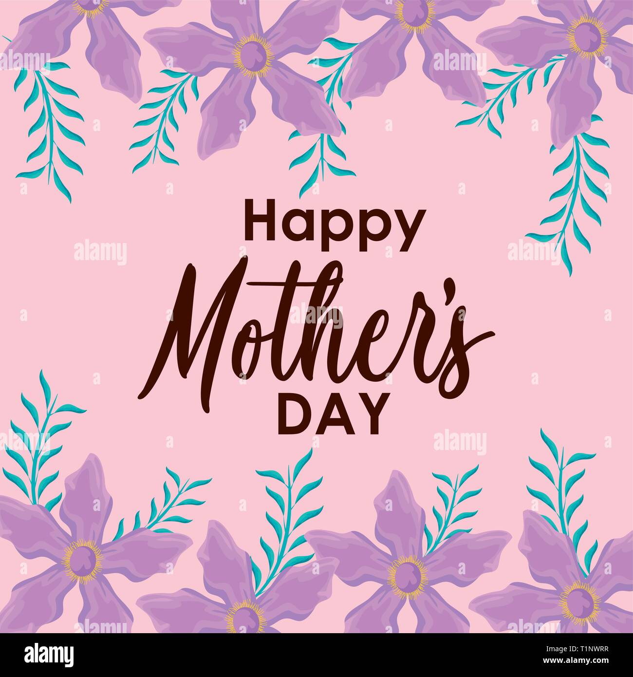happy mother day card with frame of flowers vector illustration design ...