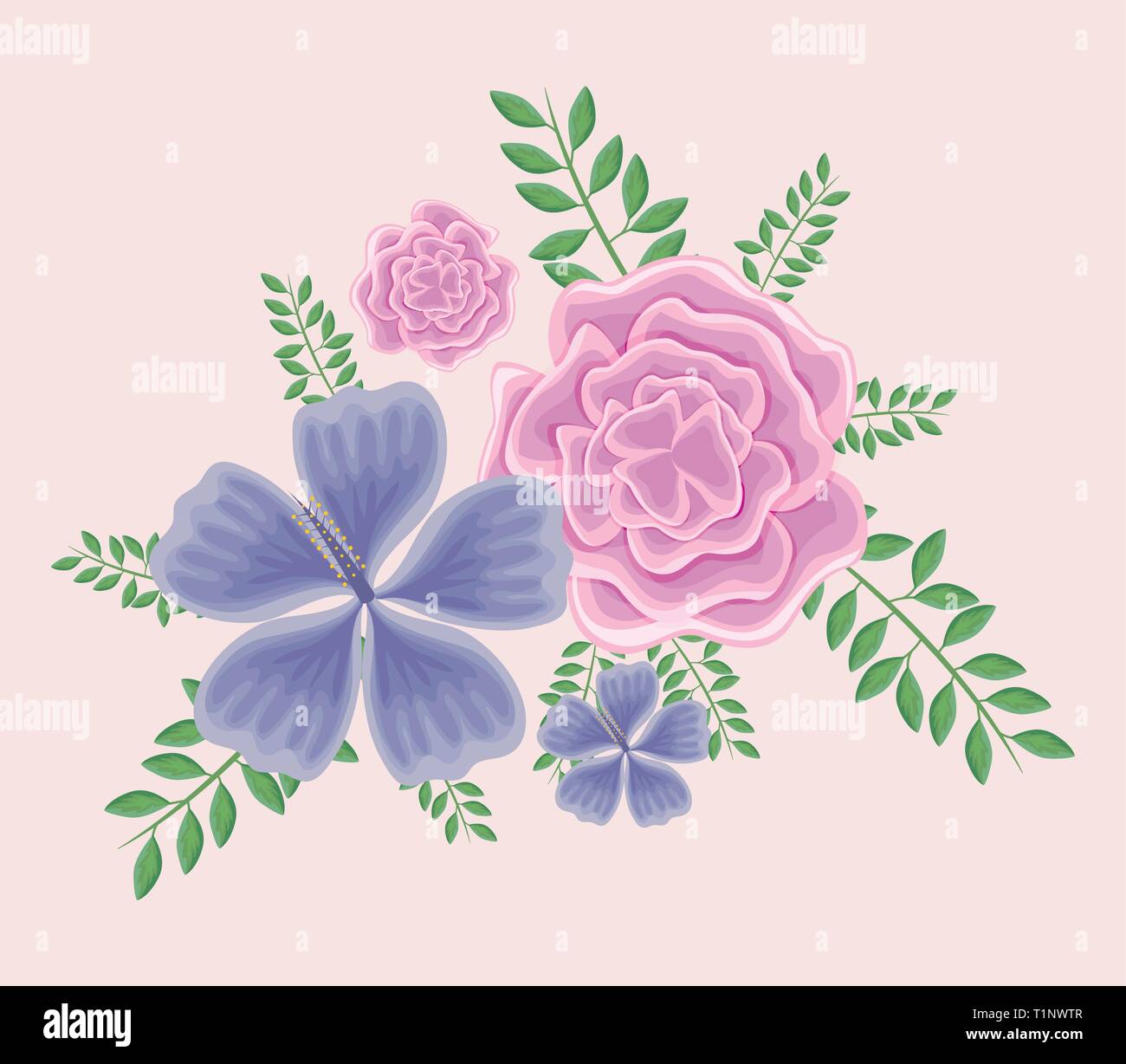 beautiful flowers with branches and leafs vector illustration design ...