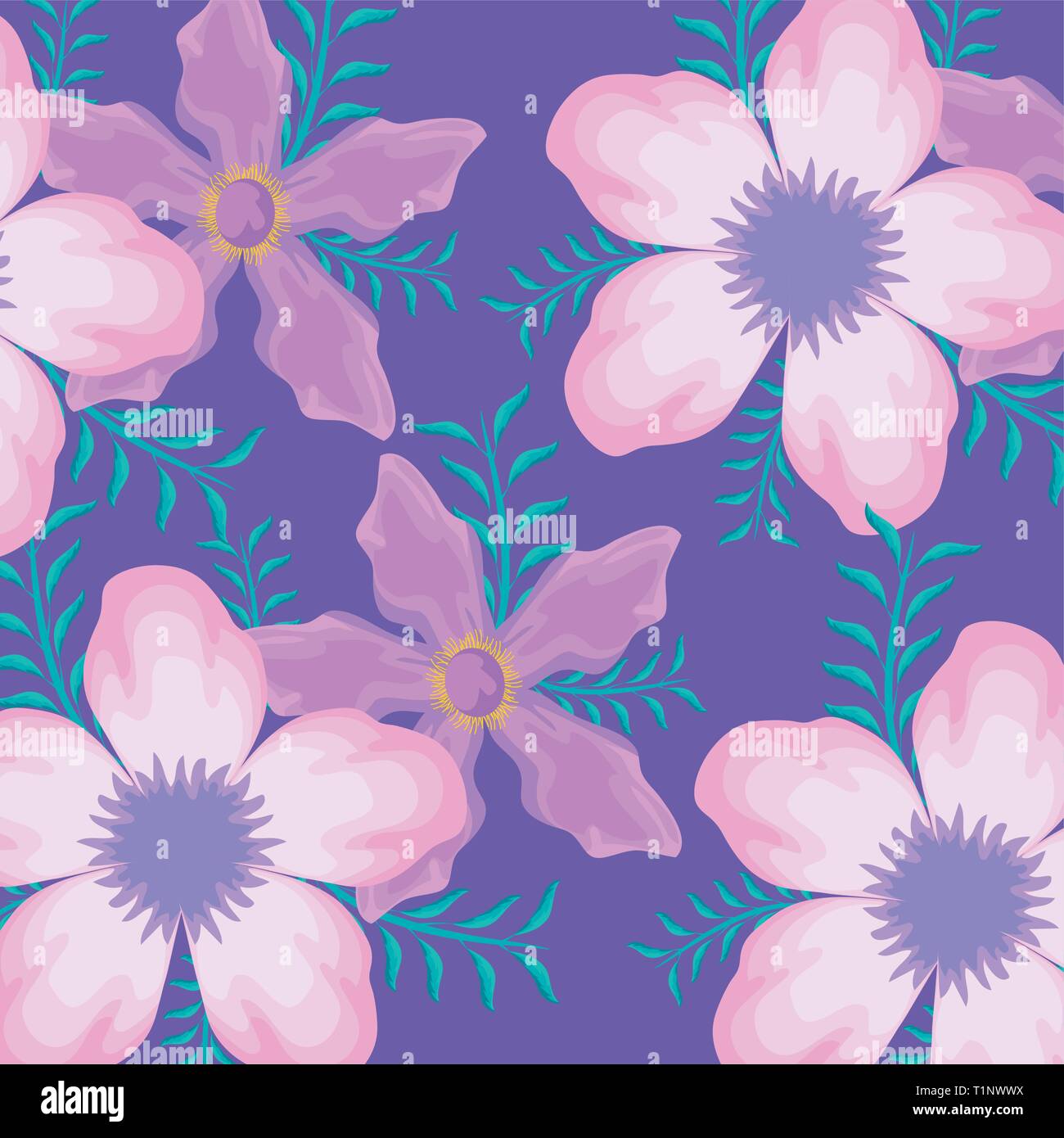 pattern of beautiful flowers with branches and leafs vector ...