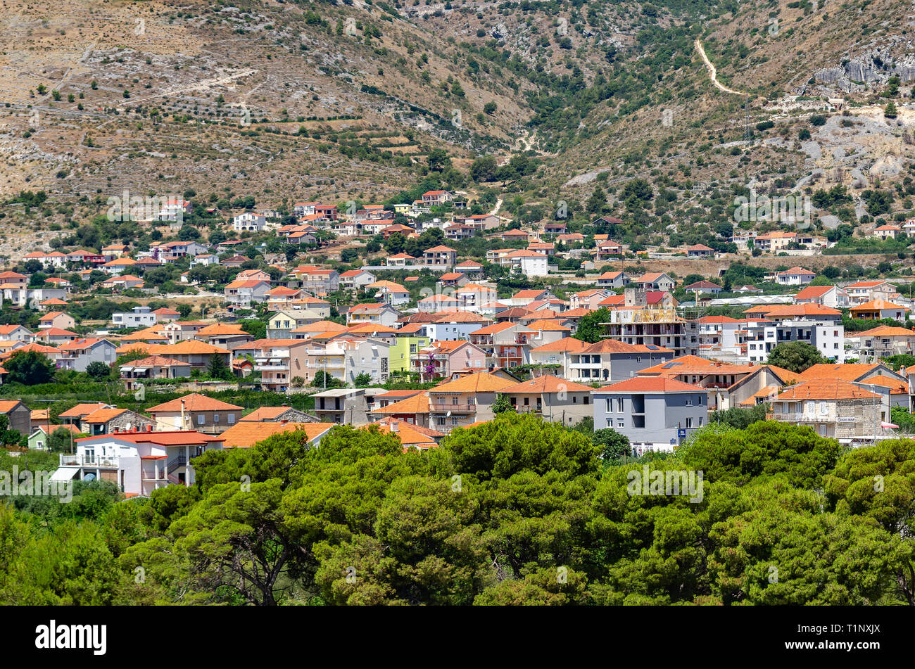 Private sector of the Croatian resort town of Trogir. The Mediterranean. Stock Photo
