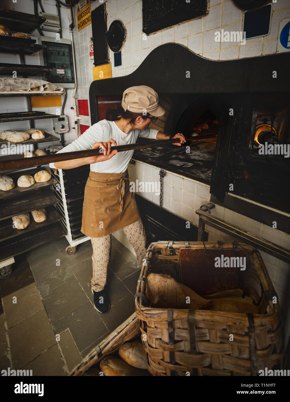 Daily production of bread baked with wood oven with traditional method ...