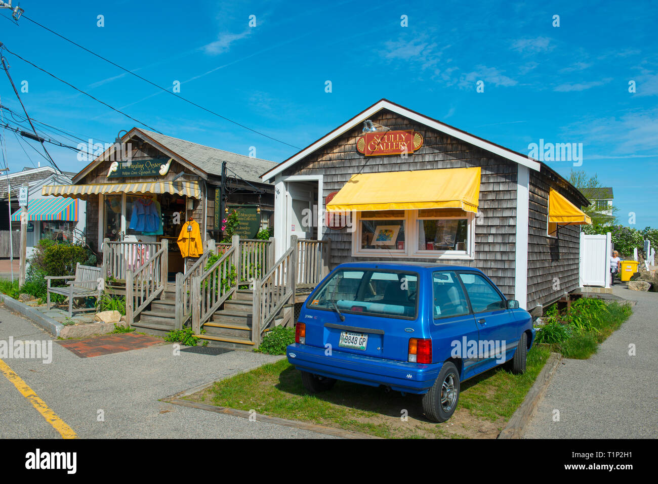 Historic buildings and shops in Perkins Cove in Ogunquit, Maine, USA