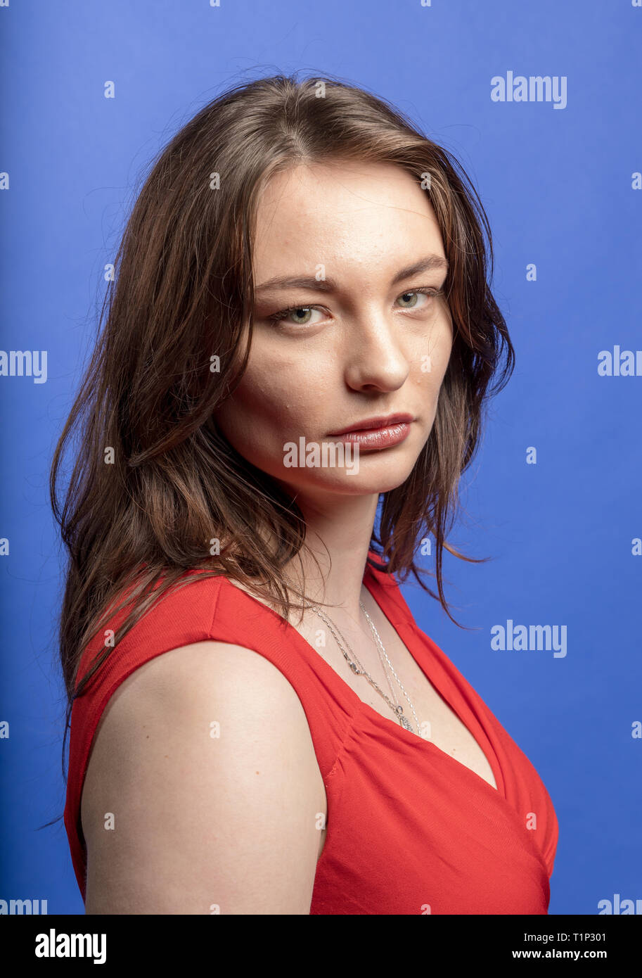 portrait of girl in red dress Stock Photo - Alamy