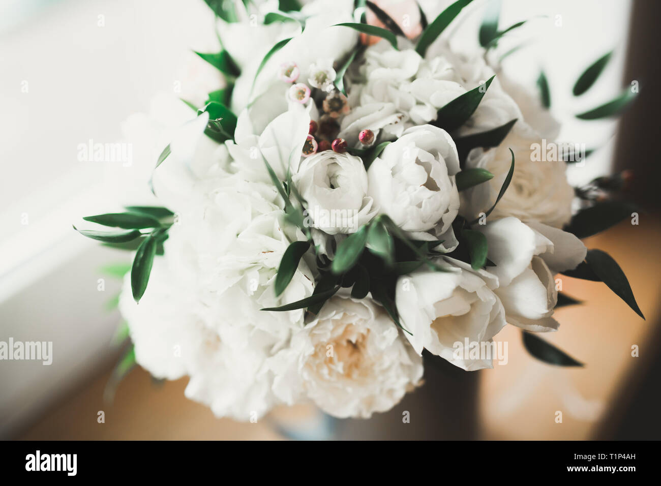 Wonderful luxury wedding bouquet of different flowers Stock Photo