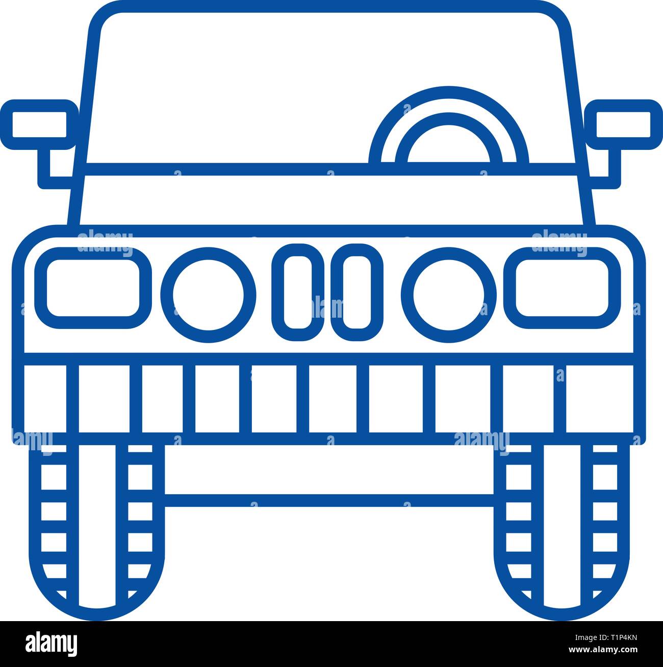 Jeep, front view line icon concept. Jeep, front view flat vector symbol