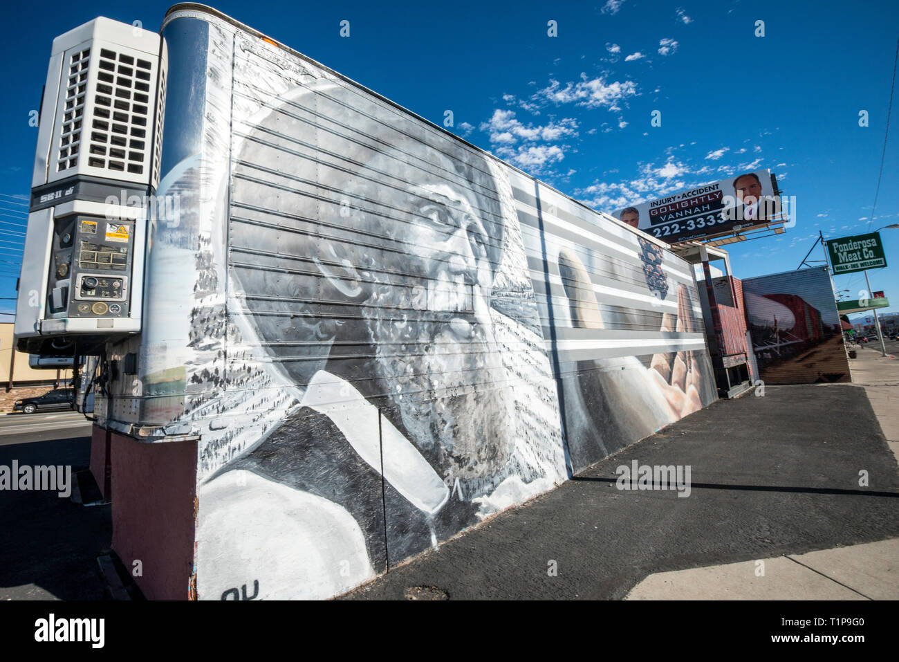 A mural is painted on the side of a building in the midtown district of Reno, Nevada. Stock Photo