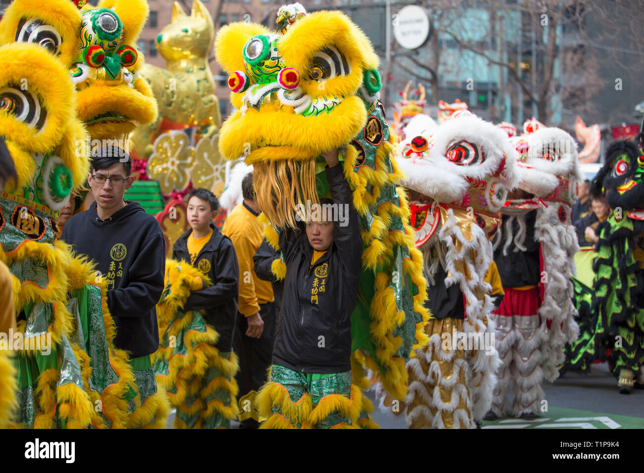 Performing troupe in Chinese New Year Parade in San Francisco Stock Photo