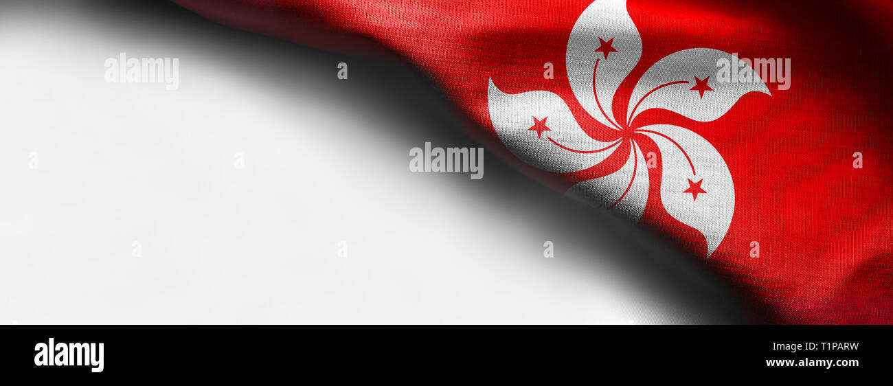 Realistic flag of Hong Kong on white background - right top corner flag Stock Photo