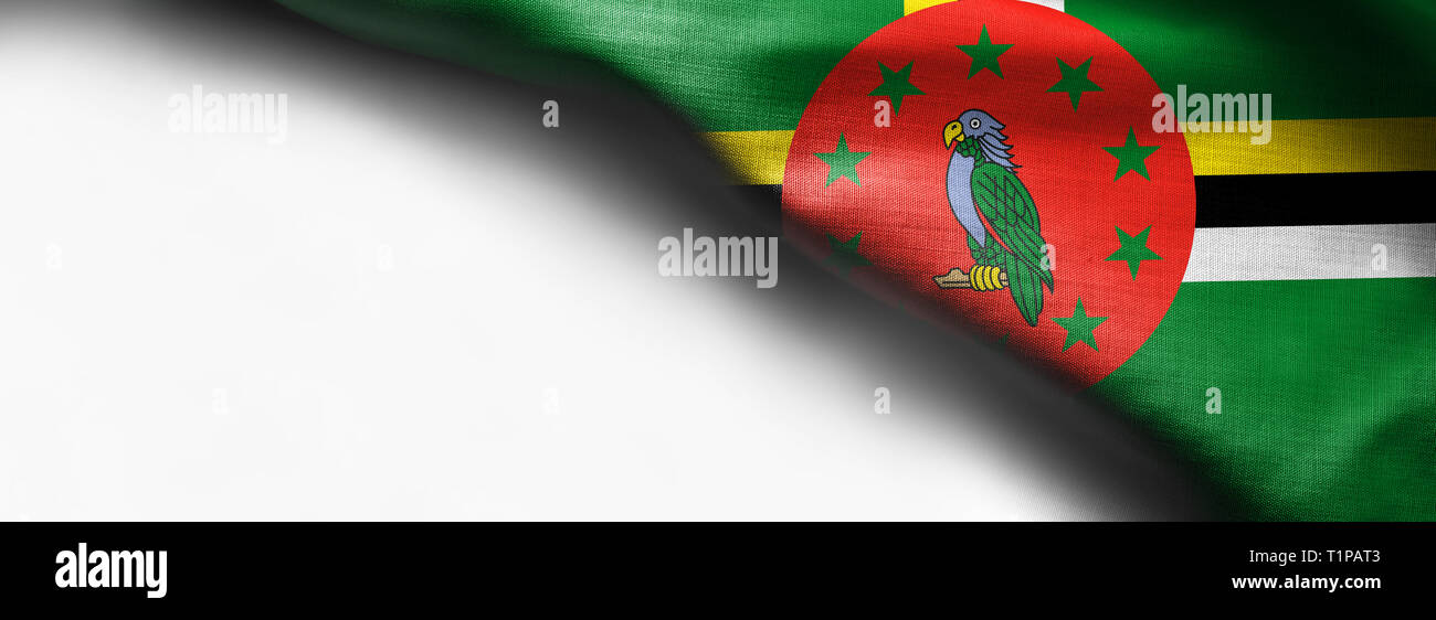 Dominica Flag waving on white background - right top corner flag Stock ...