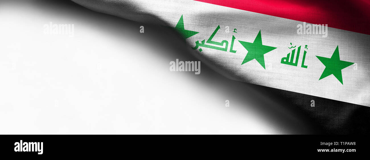 Iraq flag waving on white background - right top corner flag Stock Photo