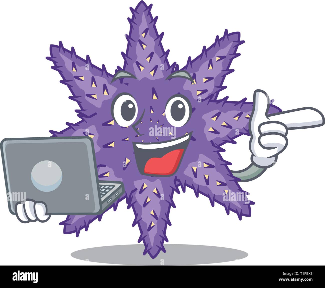 With laptop purple starfish isolated with the mascot vector ...
