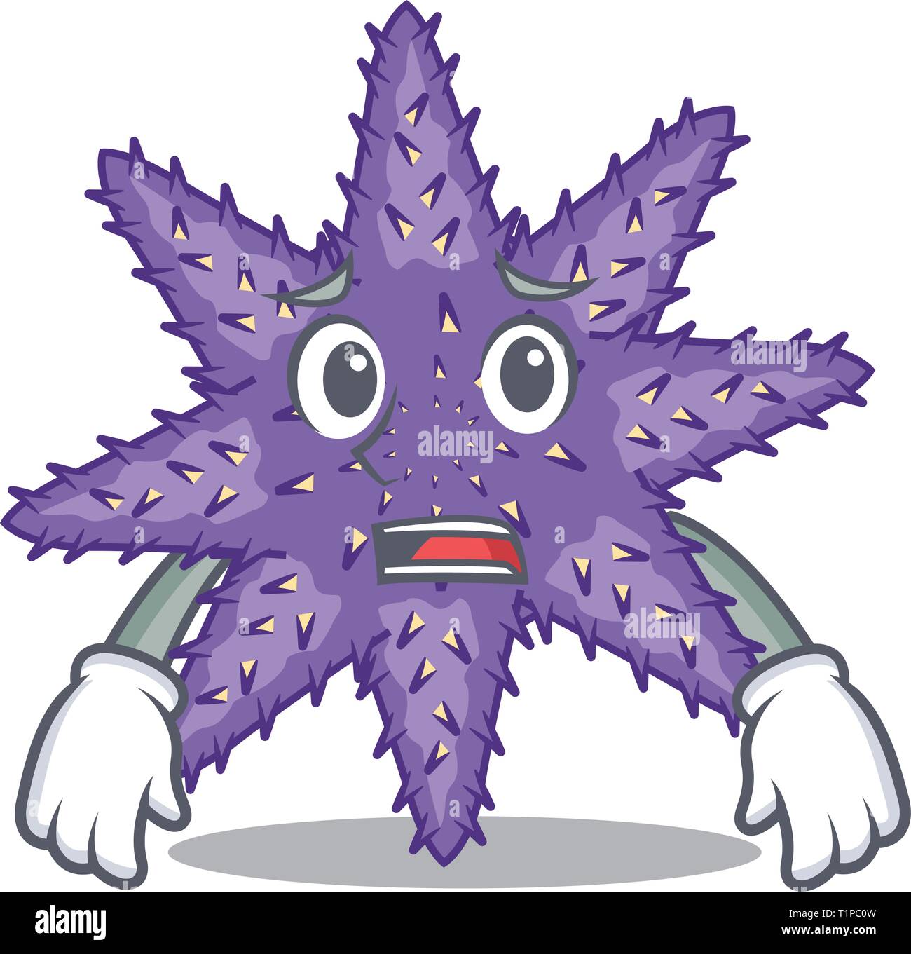 Afraid purple starfish in the character shape vector illustration Stock