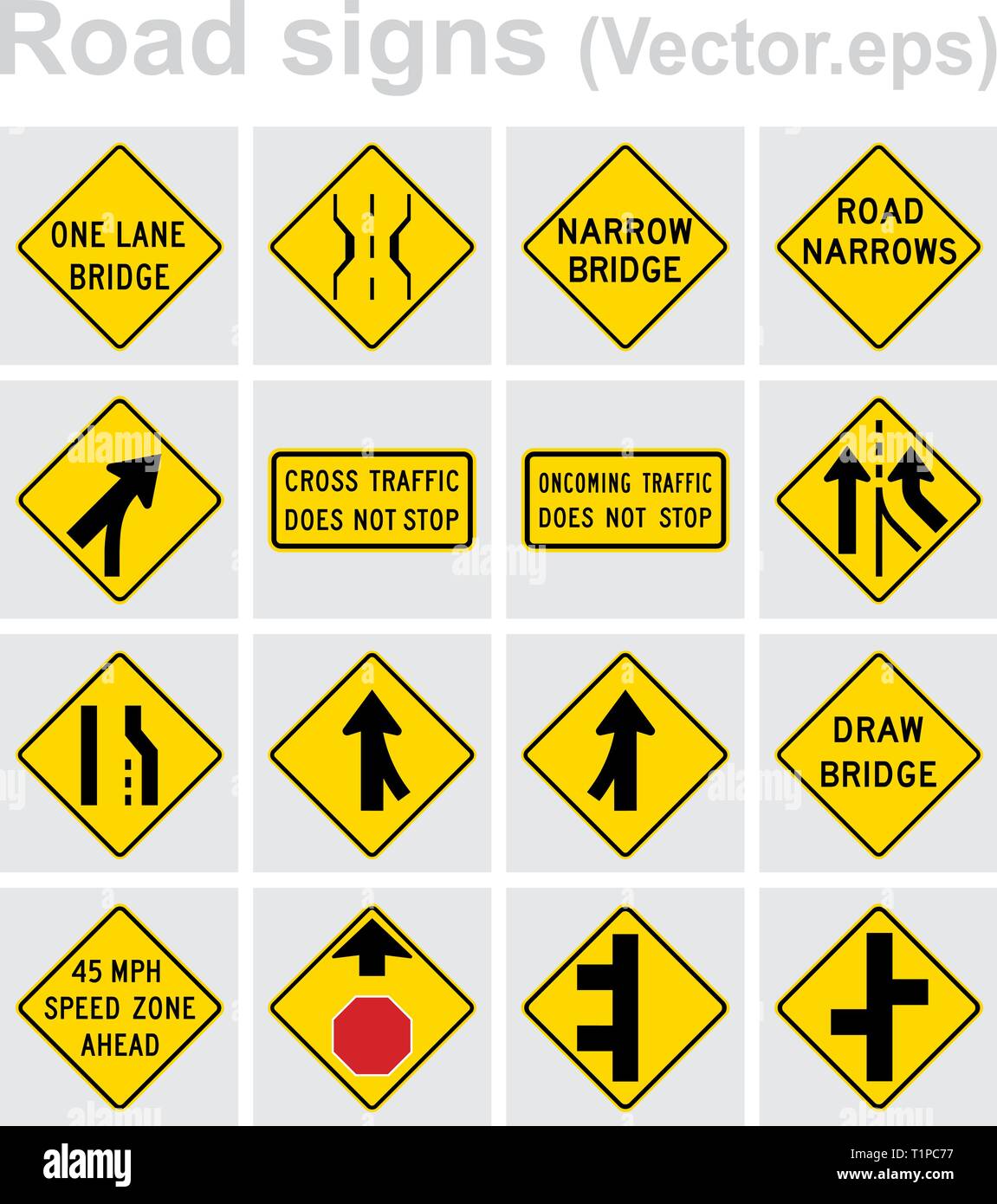 Traffic sign road concept design set. Illustration 4x4 per set Stock ...