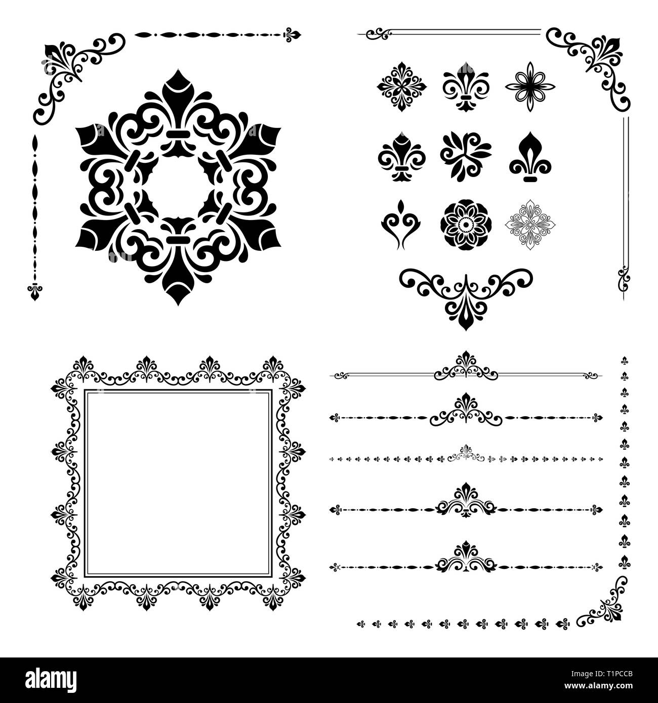 Vintage Set of Vector Horizontal, Square and Round Elements Stock ...