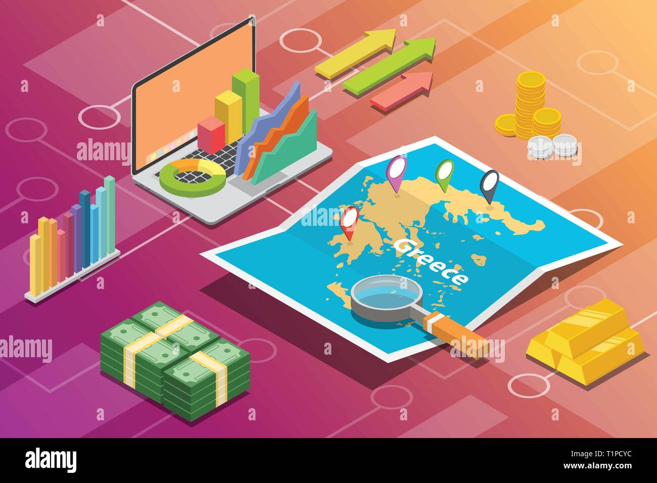 greece isometric business economy growth country with map and finance