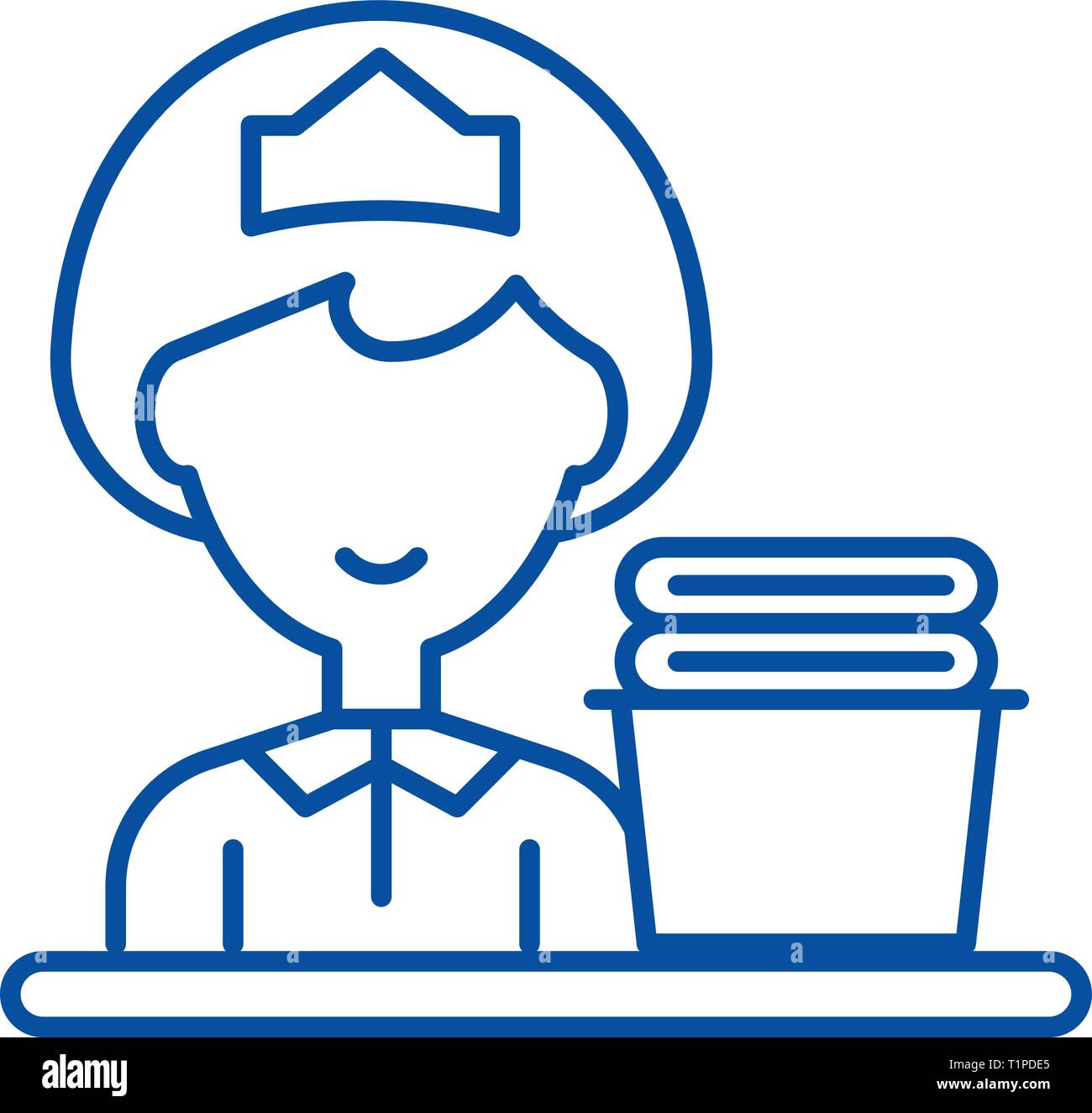 Cleaning lady line icon concept. Cleaning lady flat vector symbol, sign ...