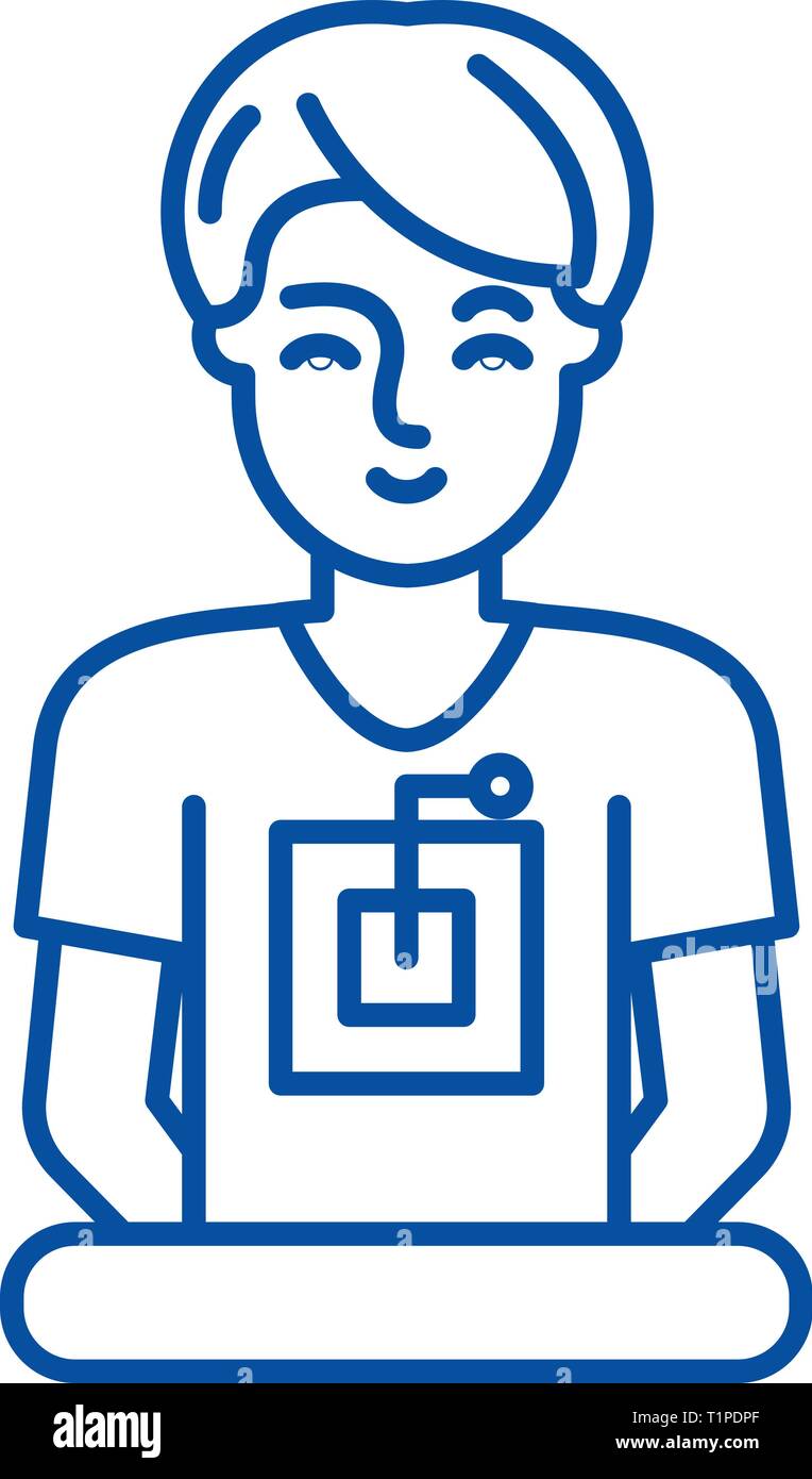 Computer specialist line icon concept. Computer specialist flat vector ...