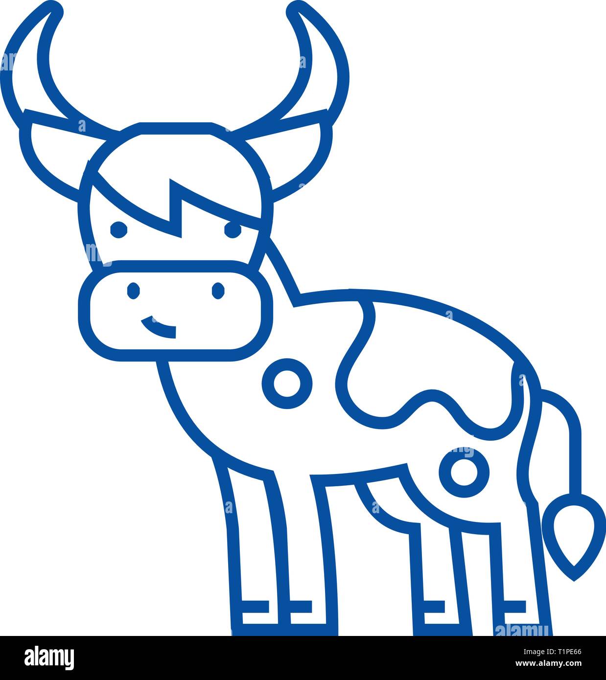 Cute cow line icon concept. Cute cow flat vector symbol, sign, outline ...
