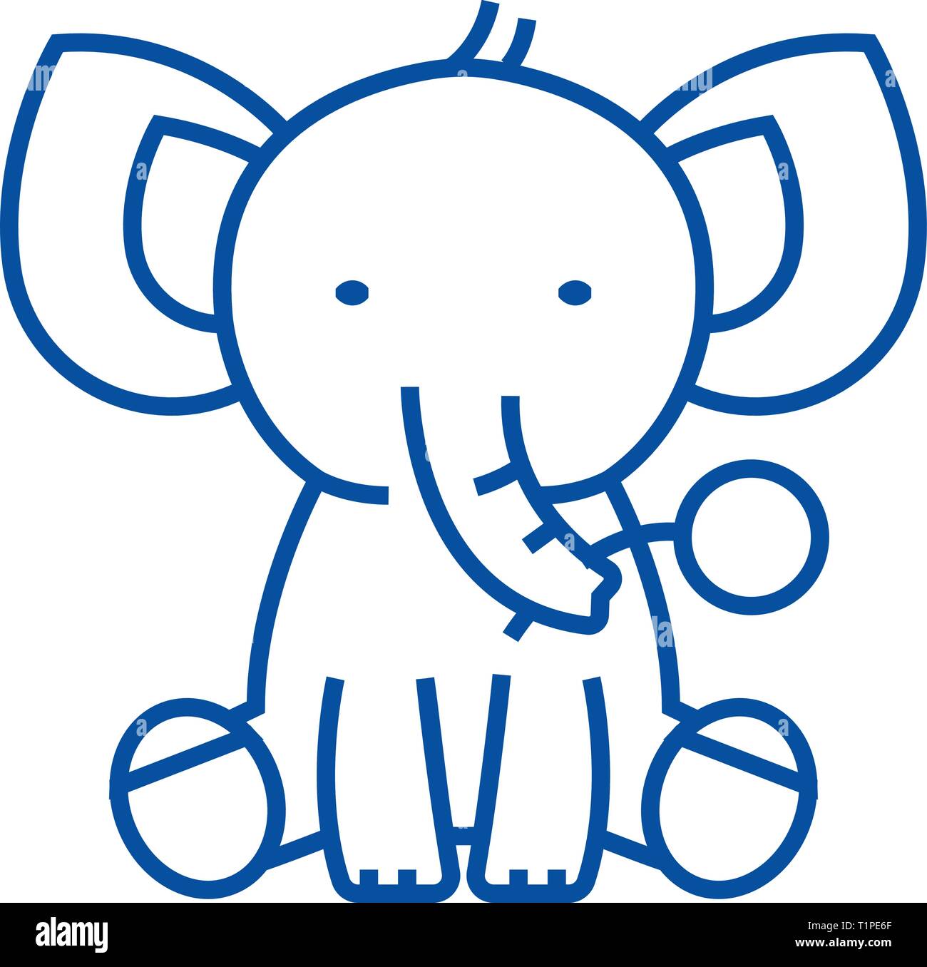 Cute elephant line icon concept. Cute elephant flat vector symbol, sign ...