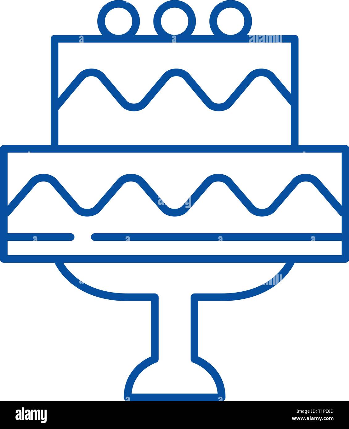 Cute wedding cake line icon concept. Cute wedding cake flat vector