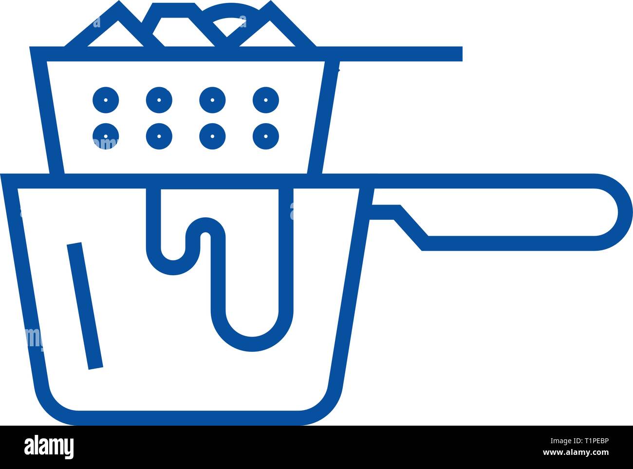 Deep frying cooking pan line icon concept. Deep frying cooking pan flat ...