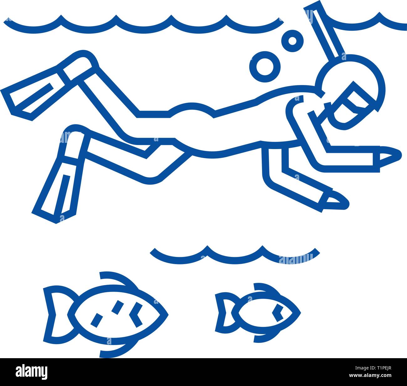 Diving in the sea with line icon concept. Diving in the sea with flat ...
