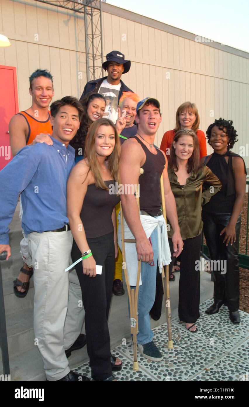 LOS ANGELES, CA. September 29, 2000: Big Brother houseguests JOSH SOUZA (left), CURTIS KIN, BRITTANY PETROS, JAMIE KERN, WILLIAM COLLINS (in back), GEORGE BOSWELL, winner EDDIE McGEE, JEAN JORDAN, KAREN FOWLER & CASSANDRA WALDON outside the Big Brother house after the finale of the show. Picture: Paul Smith/Featureflash Stock Photo