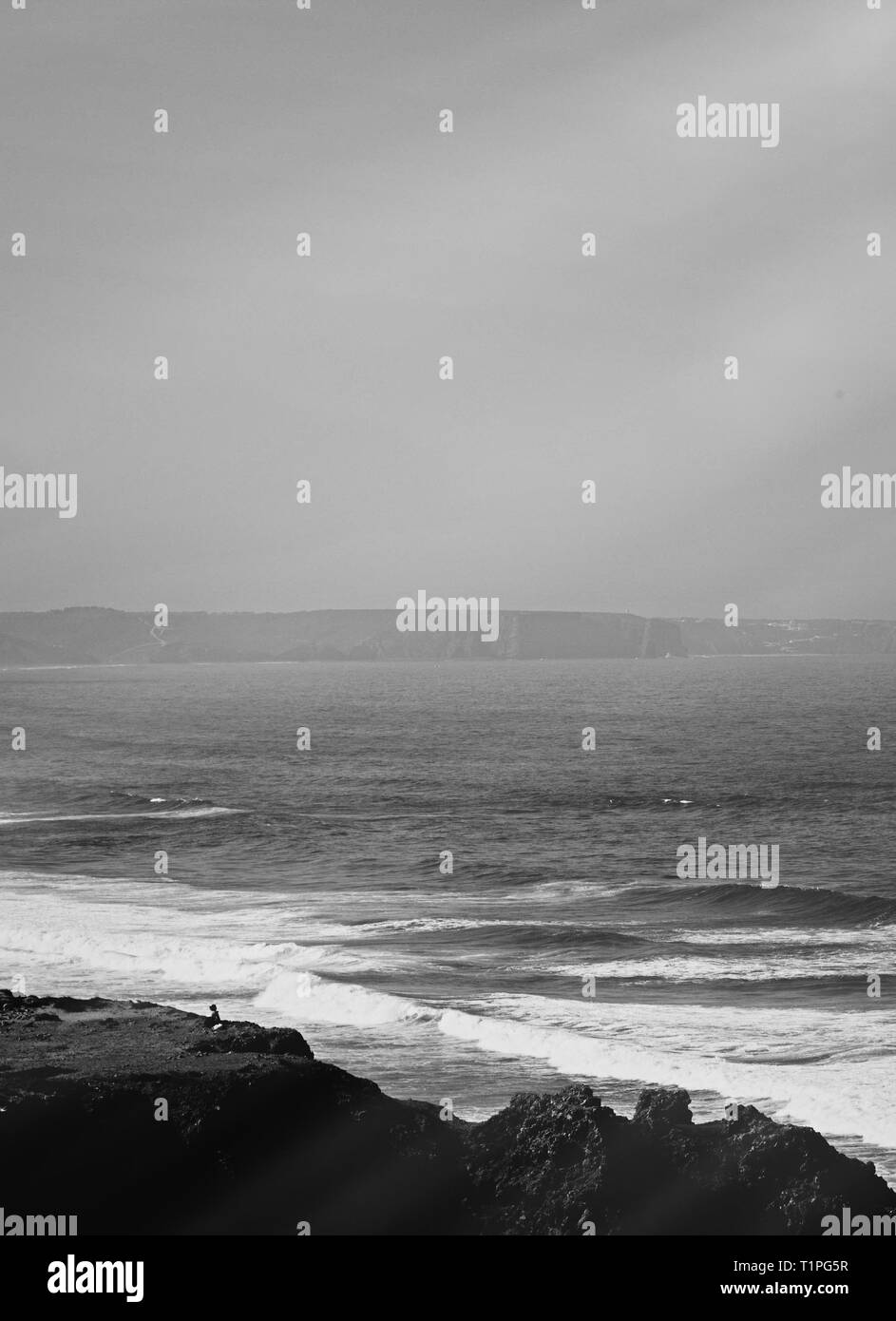 Coastal art print, monochrome and seascape concept Atlantic ocean