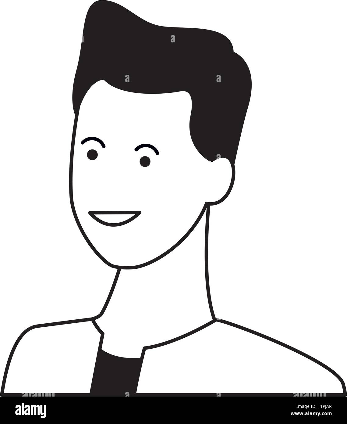 Young man smiling cartoon profile in black and white Stock Vector Image ...