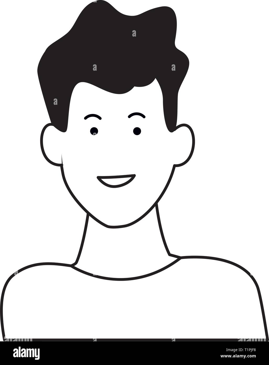 Young man smiling cartoon profile in black and white Stock Vector Image ...