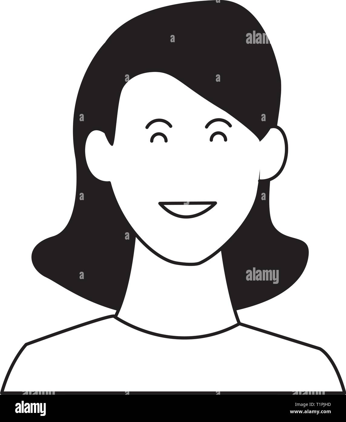 Woman smiling cartoon profile in black and white Stock Vector Image