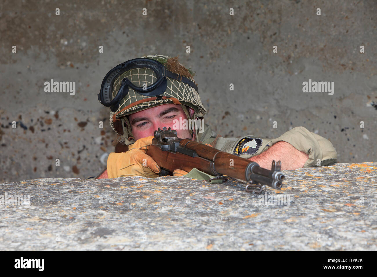 A private of the 101st Airborne Division defending his bunker