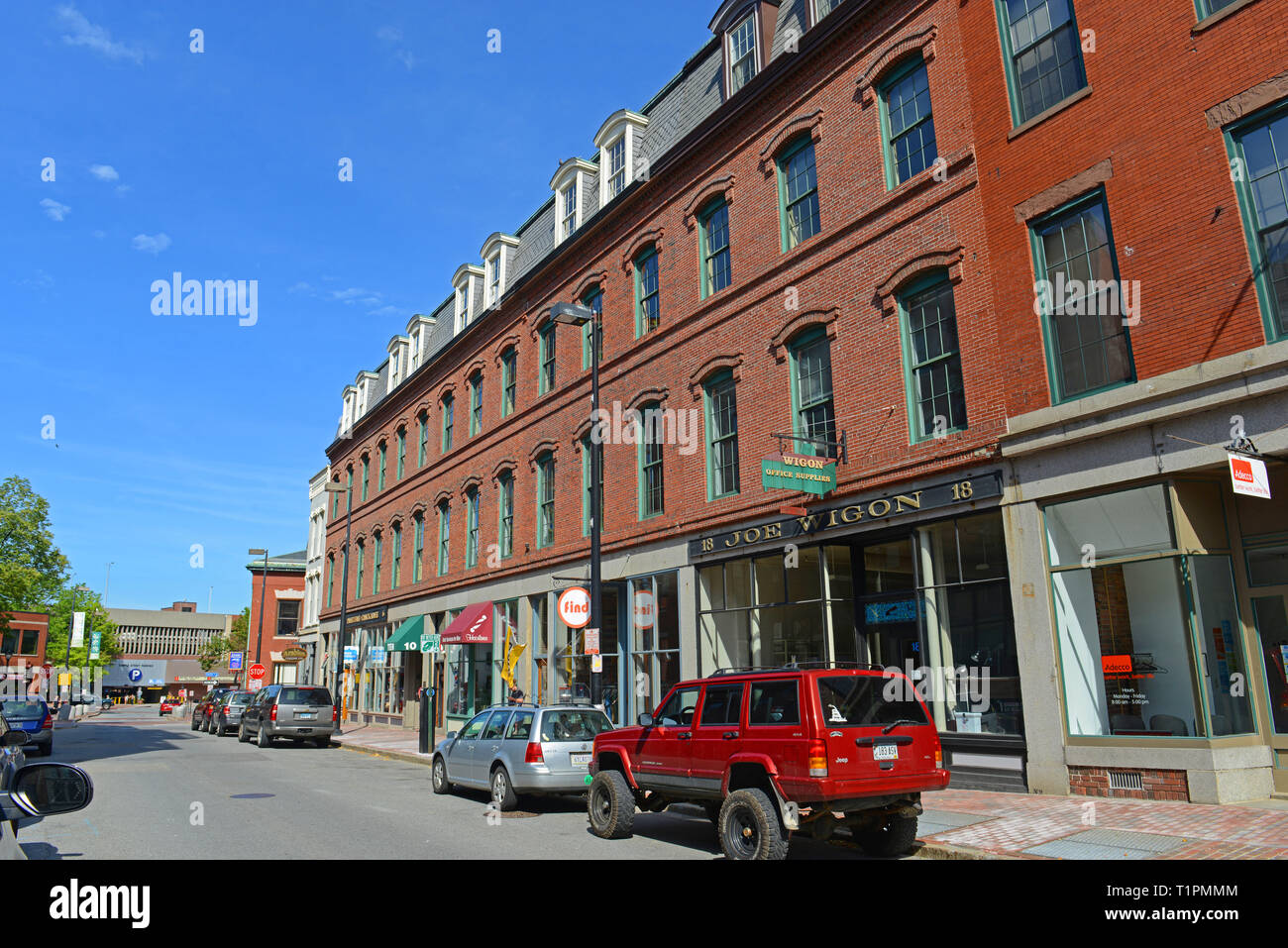 Portland Free Street at Old Port, Portland, Maine, USA. Old Port is