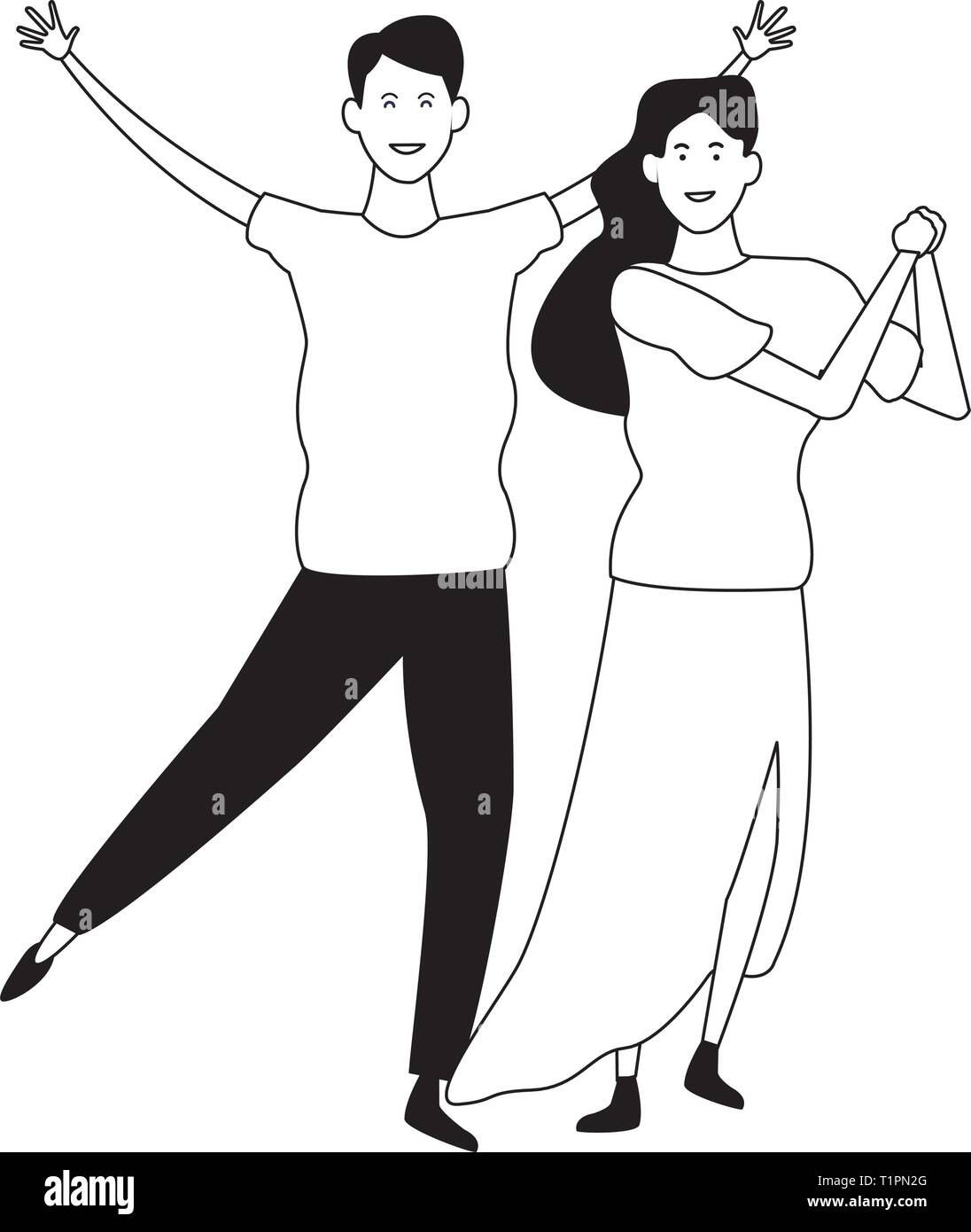 Couple having fun and dancing in black and white Stock Vector Image ...